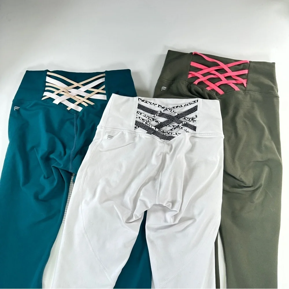Fabletics PowerHold workout leggings bundle of 3 strappy back fits XS